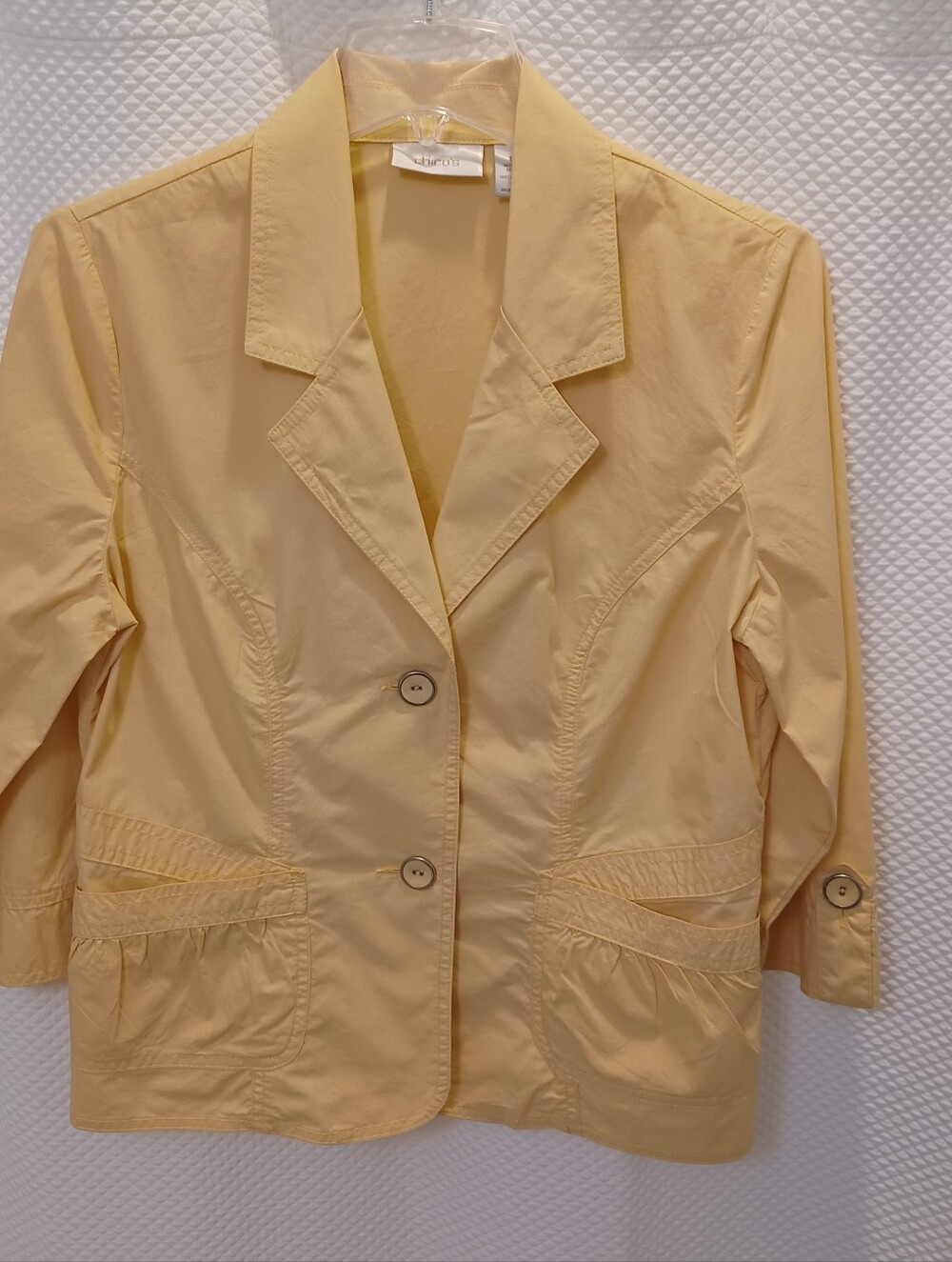 Chico's Yellow 100% Cotton 3/4 Sleeve Utility Blazer Jacket Size 0 / Small